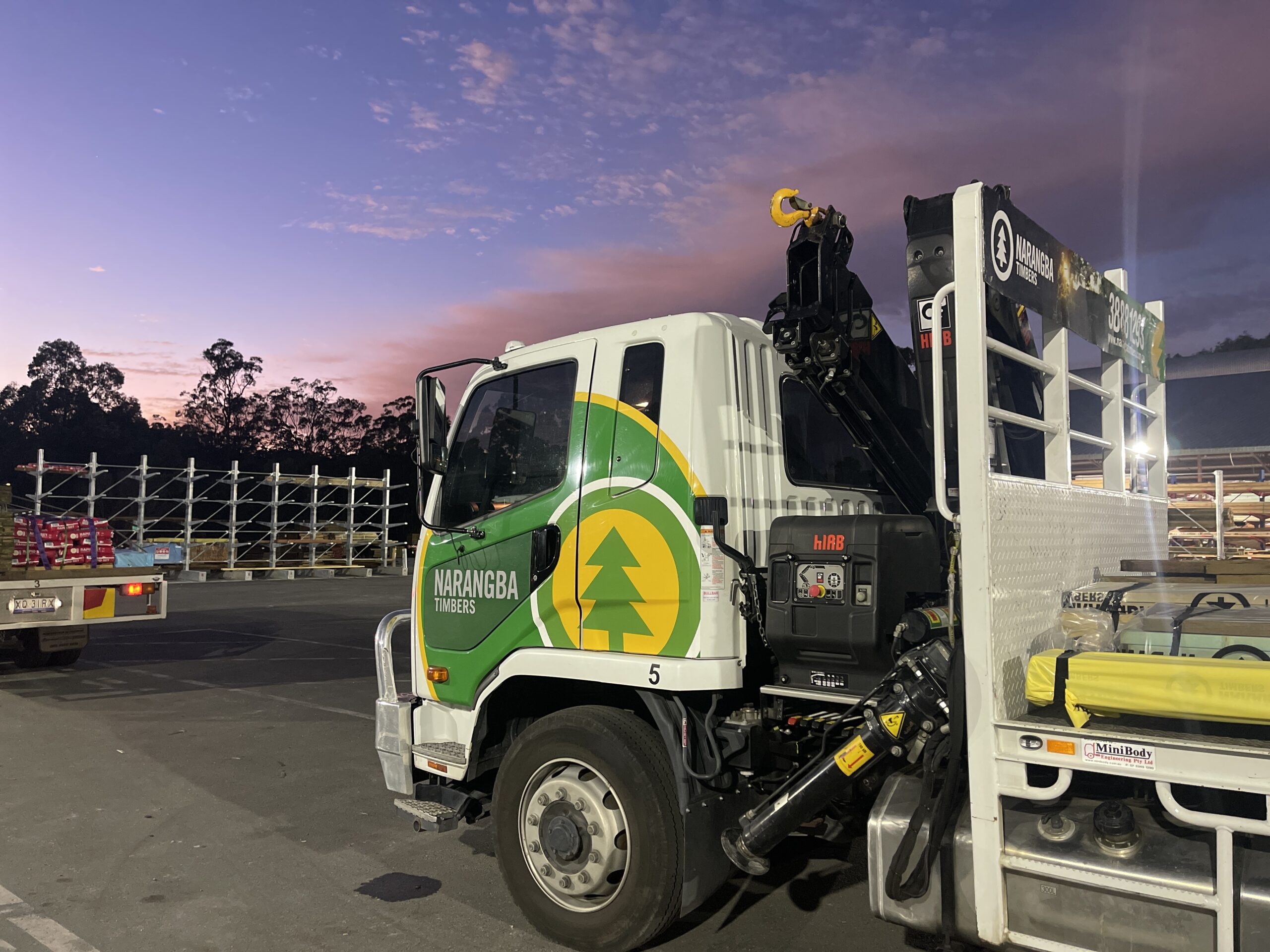 Narangba Timbers Brisbane timber delivery truck in the early morning