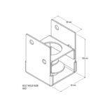 Diagram showing size measurements of 90mm Post Support Bolt Down 316SS