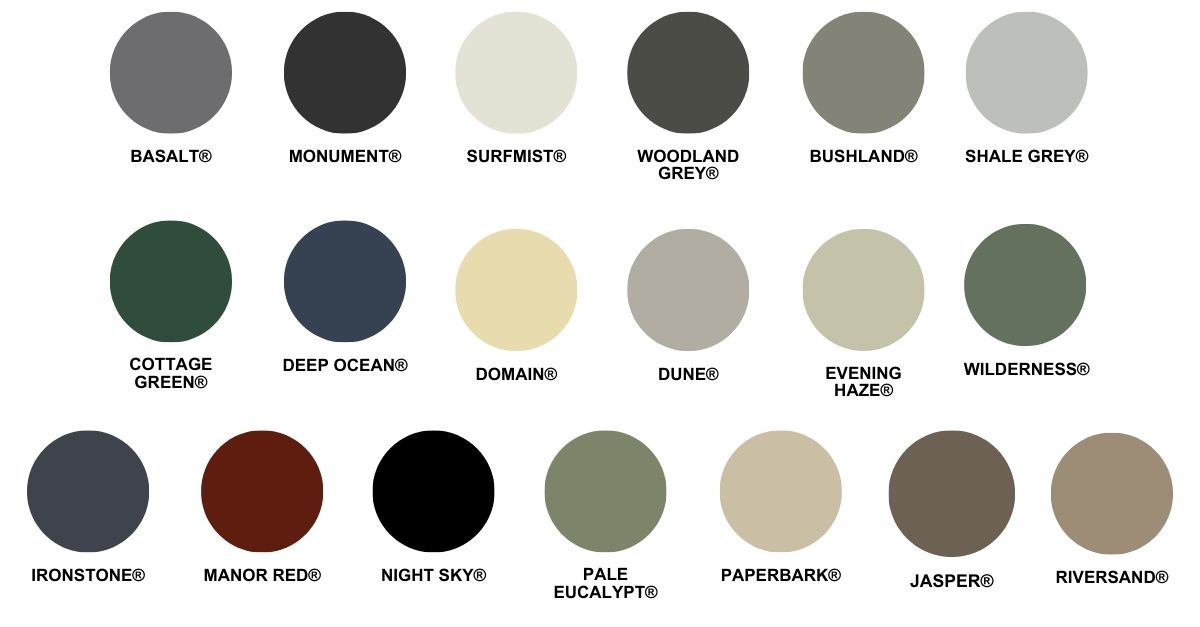 Colorbond fence colours available at Narangba Timbers