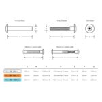 size diagram showing the different measurements of a concealed thread bolt